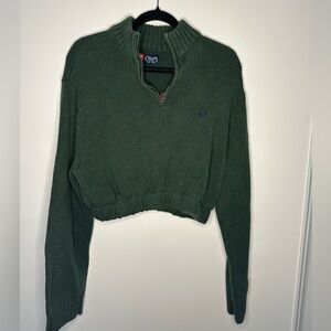 Chaps Forest Green Half-Zip Cropped Knit Pullover